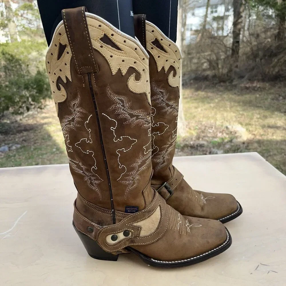 Reyme Western Equestrian Cowboys Boots Brown Leather US Size 6.5 Women